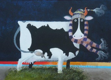 面白いペット Painting - ジャージー牛のおどけたユーモアのペット